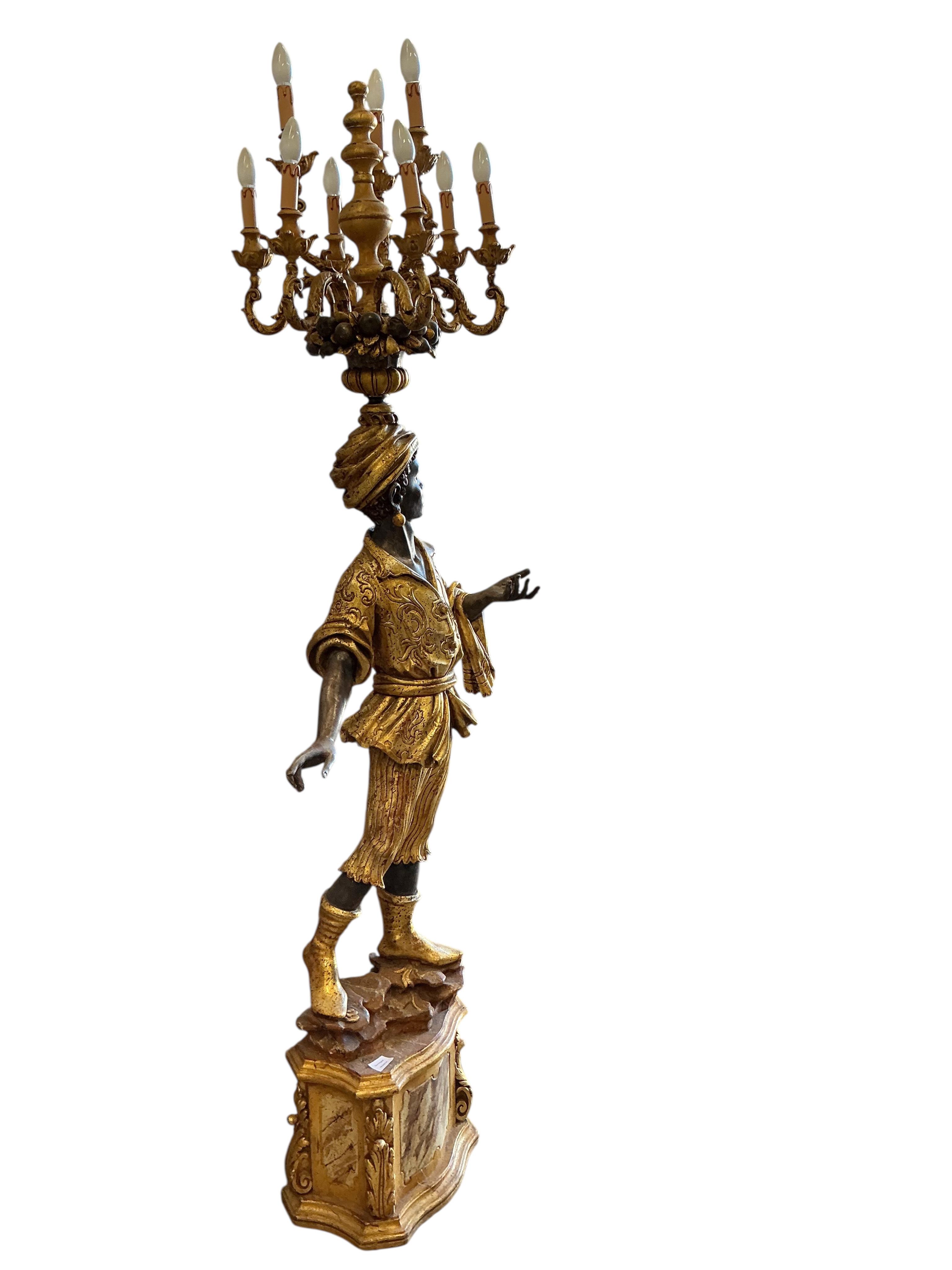 A Venetian style Blackamoor standard lamp, height 216cm